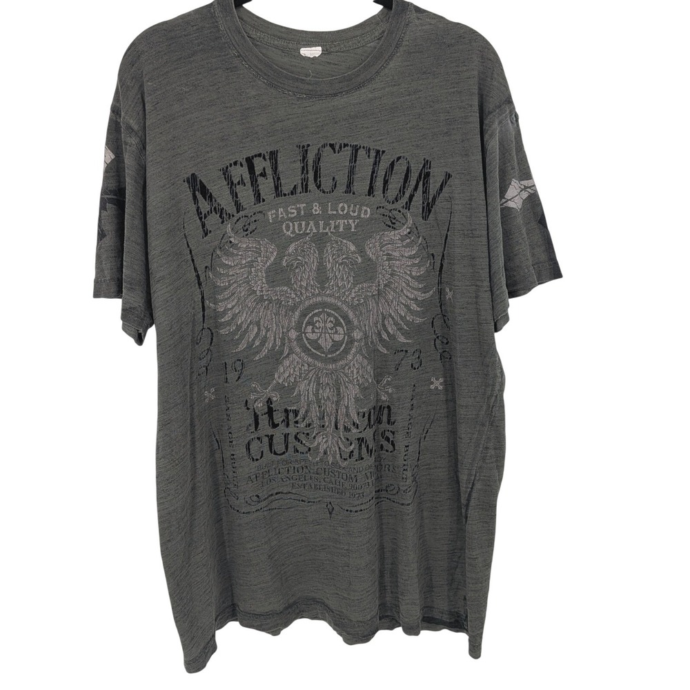 Affliction Y2K T-Shirt Mens XL Green Graphic Tee American Customs Eagle Biker